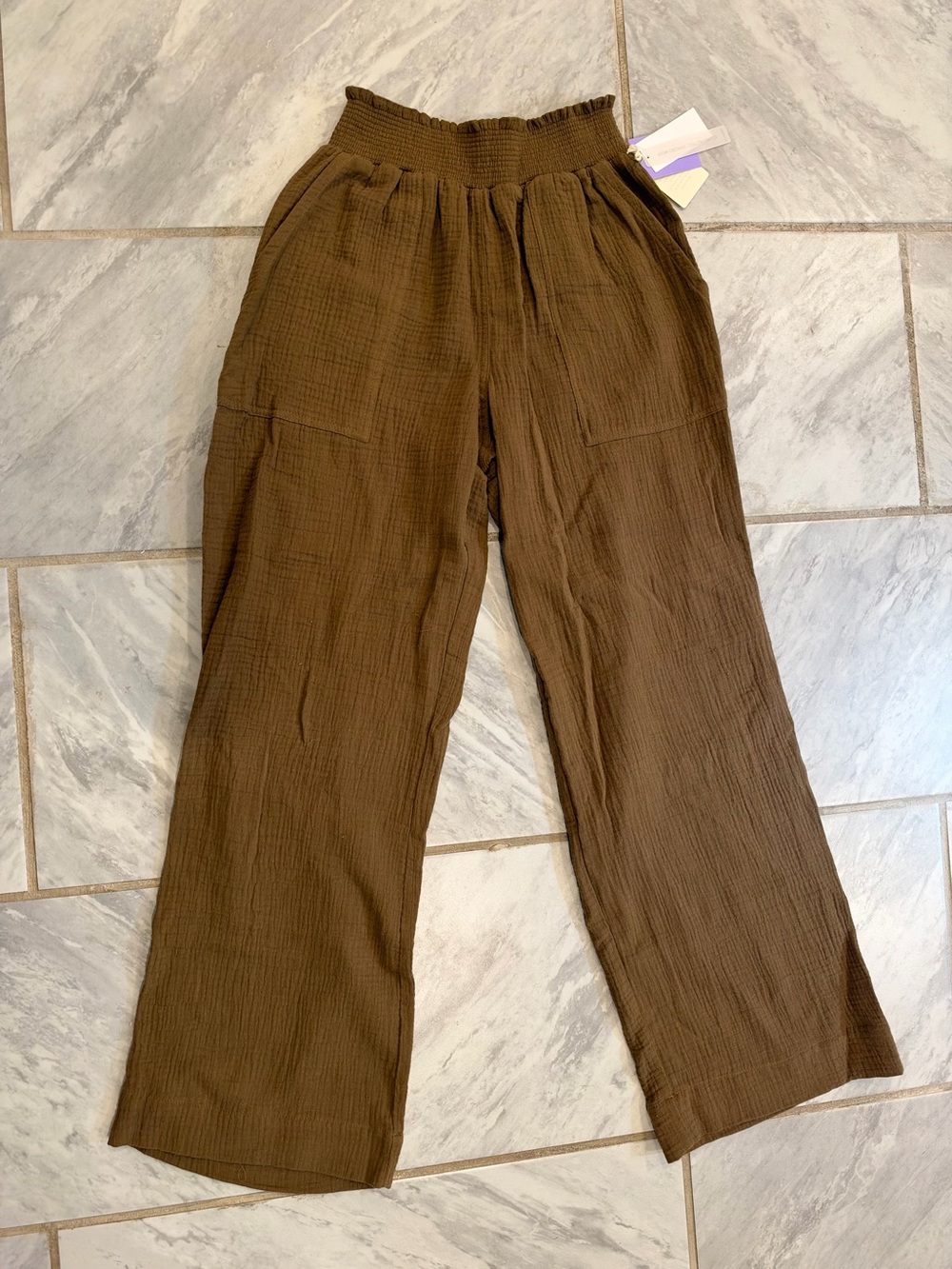 NWT Magaschoni Sandalwood Women Brown Organic Cotton Gauze High Waist Wide-Leg M